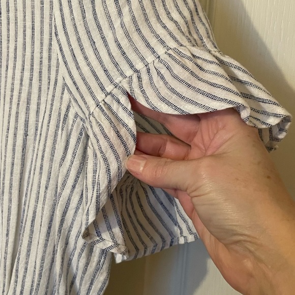 A Loves A Jumpsuit Blue White Ticking Wide Leg Linen Cotton Size S Coastal Boho - Picture 2 of 9